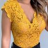Ärmelloses Tunika-Oberteil mit V-Ausschnitt, durchsichtige, hohle Sommerbluse mit floraler Spitze, Streetwear