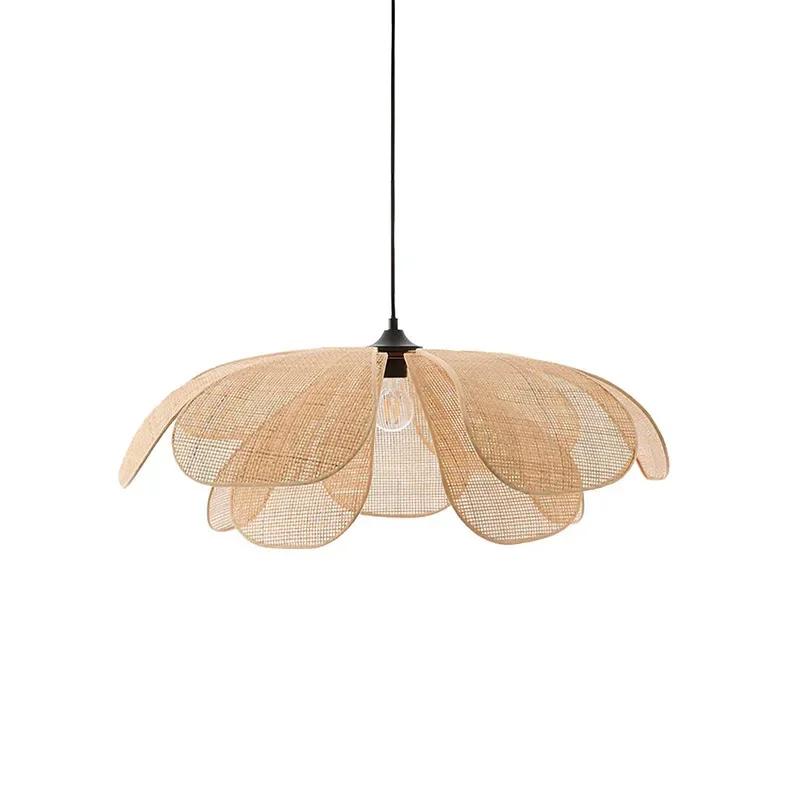 Japanese Style Rattan Penant Lamp Weaving Petal Willow LED Chandelier Bedroom Tea Dining Room Island Indoor Lighting Decor
