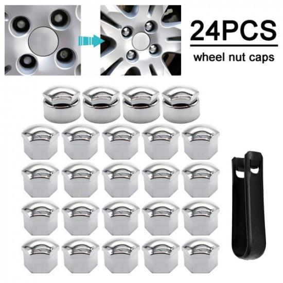 17mm Chrome Silver Car Wheel Lug Nut Cover Caps Set wTool Universal US Stock