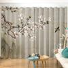 2PCS New Chinese Flower and Bird Print Semi-blackout Curtain Custom Hook Grommet Top Model Living Room Bedroom Window Curtain