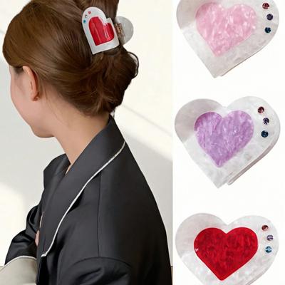 Cute Heart-shaped Shark Clip with Glowing Diamond Design, Perfect for Valentine's Day Ponytails, 1pc
