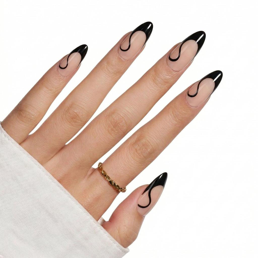 Hochwertige tragbare künstliche Nägel im Mandel-Nude-French-Stil – mittellange und lange Nagelspitzen