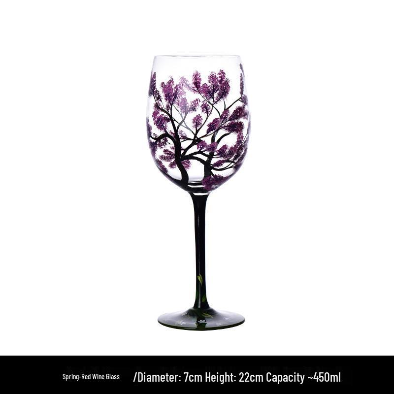Hand-Painted Four Seasons Crystal Wine Goblet