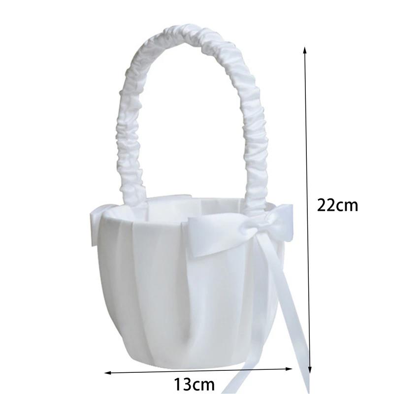 Silk White Flower Basket Handheld for Brides Girls Kids Wedding Ceremony Party Decorations Handheld Floral Basket