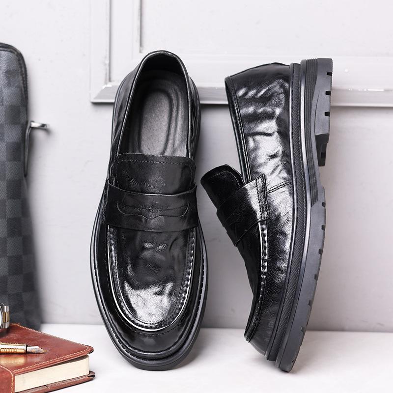 Spring first layer sheepskin men's business casual big head leather shoes genuine leather dress British style men's shoes single shoes soft