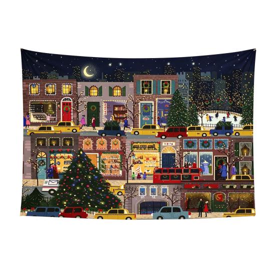 Reusable Xmas Wall Decor Christmas Tapestry, Winter Snow Scene Backdrop, Tree Fireplace Backdrop Hanging Tapestry for Bedroom Living Room Holiday