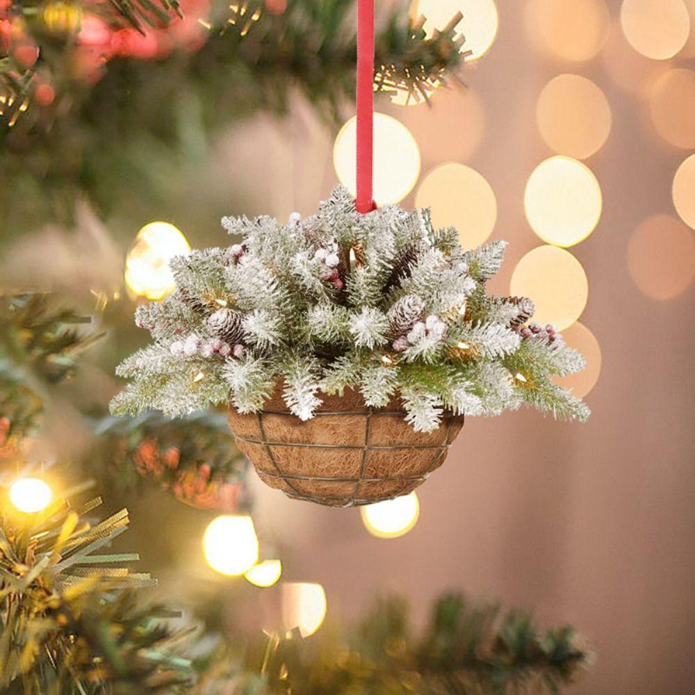 2D Flower Basket Hanging Ornament Wooden Mini Flower Basket Small Bell Pine Cone Pendant  Home