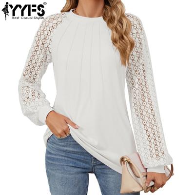 Women's Fashion Casual Spring Fall Solid Color Print Long Sleeve O-Neck Blouses & Shirts
