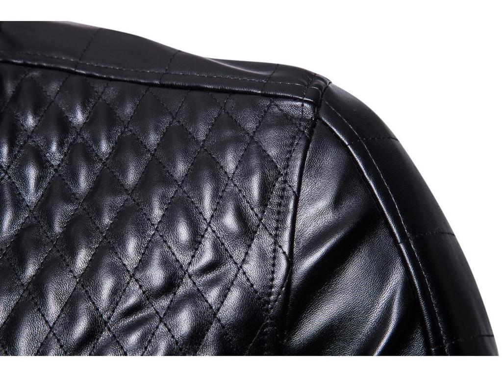 Herren Motorradjacke mit Stehkragen - PU-Leder mit Rautenmuster, Große Größen, Europäischer & Amerikanischer Rockstil