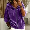 Women's Casual Color Drawstring Zip-Up Hoodie Loose Fit Long Sleeve Sweatshirt