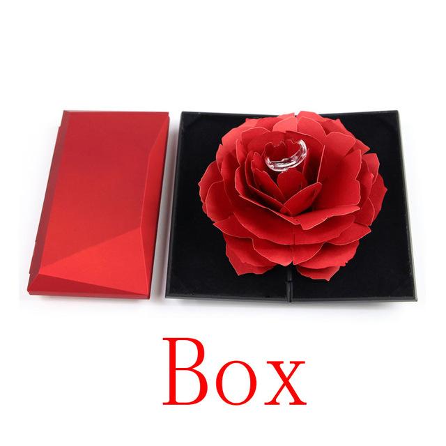 3D Fashion Elegant Rings Joyful Red Box Wedding Engagement Case Rose Flower Gift For Love Jewelry Display Storage Holder