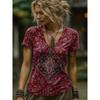 Women's Boho T Shirt Floral Graphic Paisley Bohemia Vintage Stylish Short Sleeve V Neck Regular Tops Going Out Weekend 3D Print