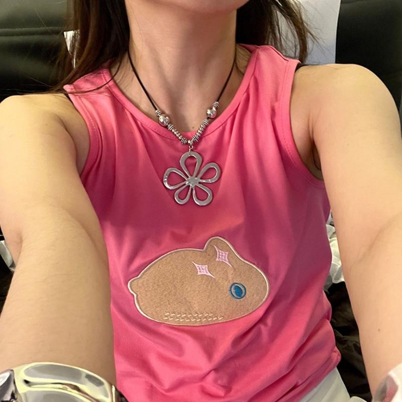 Elegant Flower Pendant Necklace Adjustable Cord Necklace Long Rope Necklace Alloy Texture for Fashion Enthusiasts