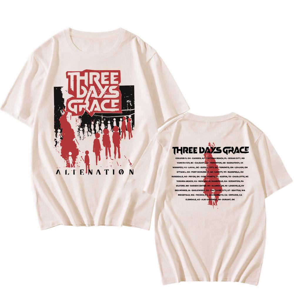 ALIENATION 2025 TOUR CAMISETA THREE DAYS GRACE Estampado Camisetas Algodón Moda Camiseta Manga Corta Unisex Ropa de Calle Hombre Mujer Camisa
