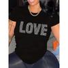 Summer Round Neck 3D Love Print Top Fashionable Casual Short Sleeved Women's T-shirts