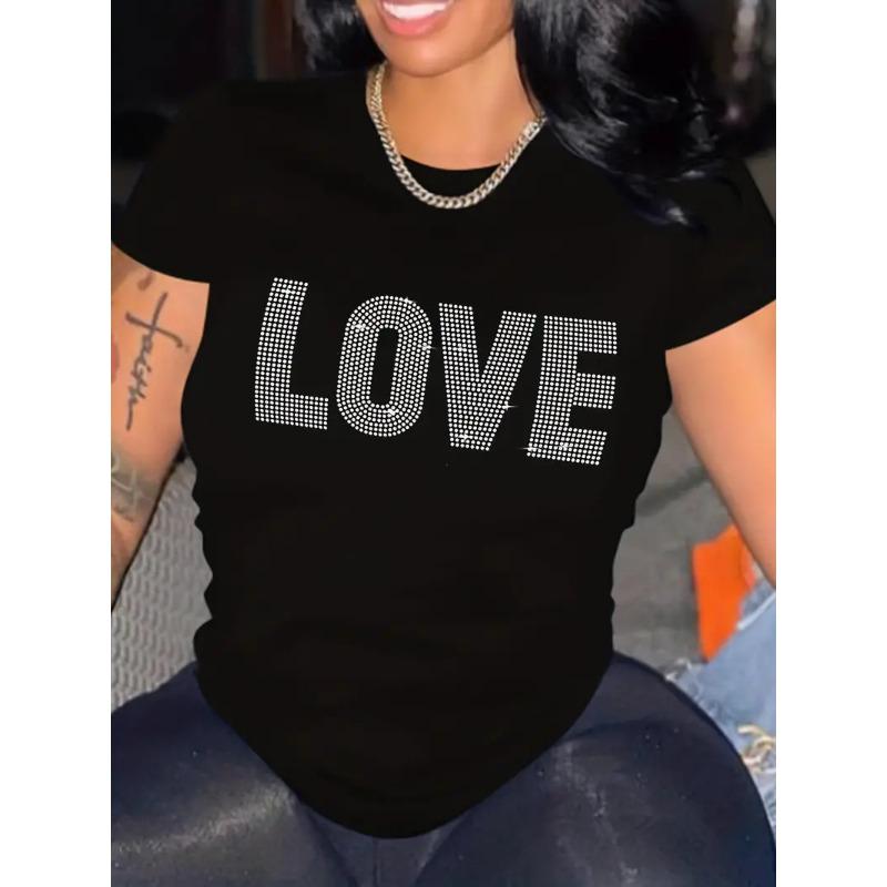 Summer Round Neck 3D Love Print Top Fashionable Casual Short Sleeved Women's T-shirts