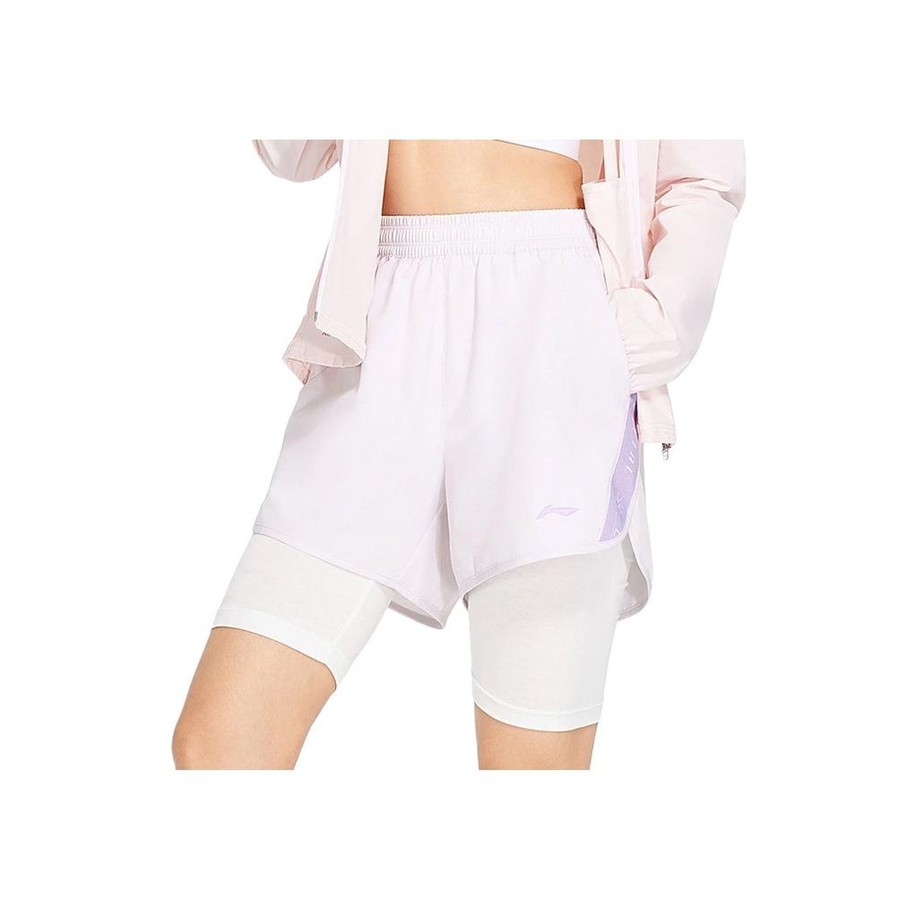Li Ning Fitness Series Quick-Dry Color Block Letter Loose Sports Shorts Women Shorts Light-Mist-Purple AKSS356-3