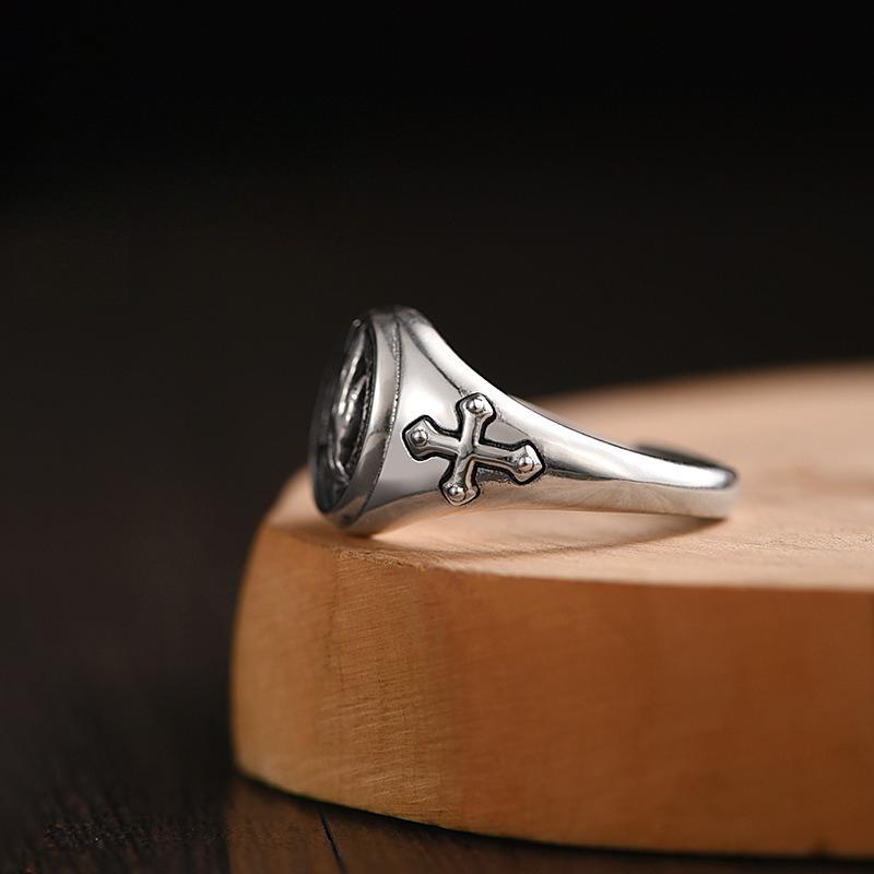 New Silver Men's Ring Personality Retro Praying Hand Opening Prayer Creative Personality Ring Fashion Jewelry