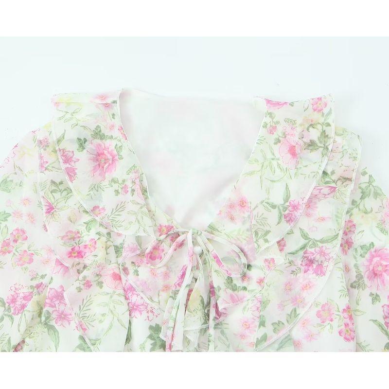 Kaslead New Arrival Women's Clothing Fashion Style Fashion Floral Flounce Short Long Sleeves Tops Skirt Suit