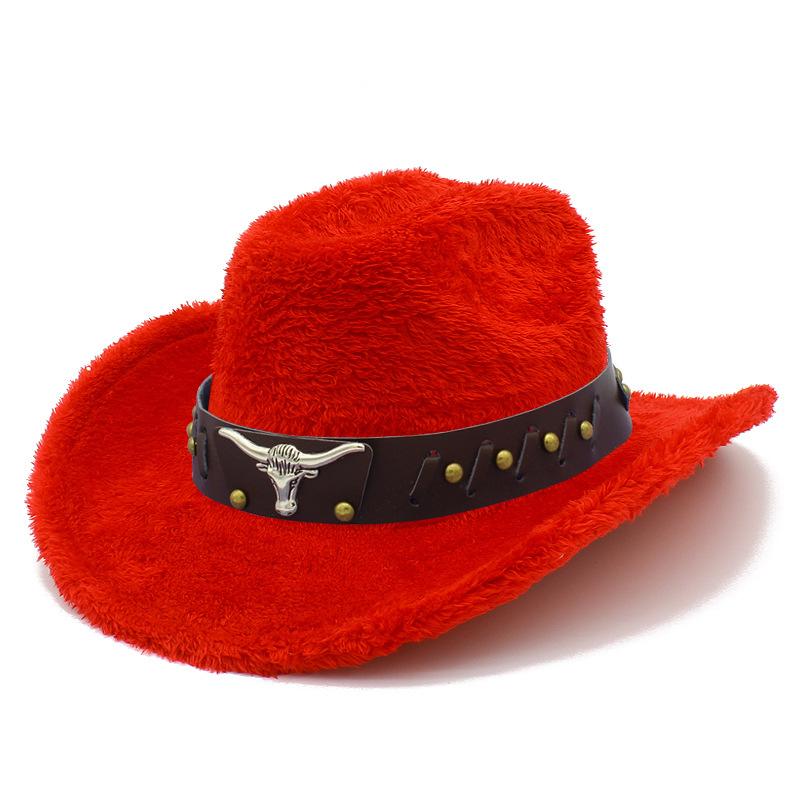 Autumn and Winter Fashion Furry Cow Head Accessories Top Hat Versatile Soft Feel Western Cowboy Hat Personalized Grassland Knight Hat