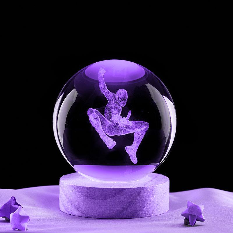 Spider-Man 3D Laser Engraved Glowing Crystal Ball Night Light Ornament
