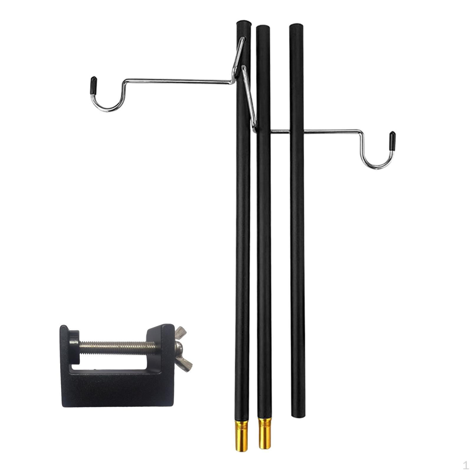 Camping Lamp Pole Stand Lightweight Portable Collapsible Aluminum Alloy Light Hanging Double Hook
