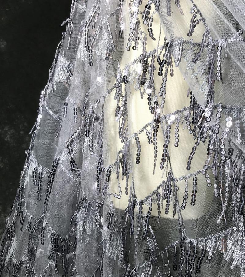 Sequins Embroidered Lace Fabric Diamond Fringe Wedding Dress Material Elegant Beads French Sequins Lace Fabric For Clothing