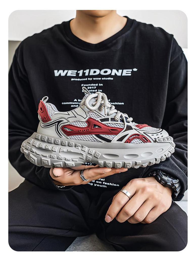 2025 Summer Trendy Men's Dad Sneakers: 5cm Height Boost, Color Block, Thick Tire Sole, Casual Style