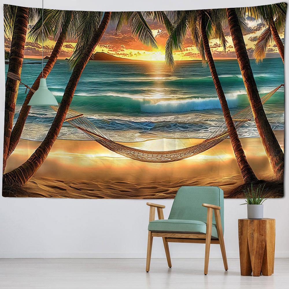 Beautiful Beach Coconut Tree Landscape Tapestry Polyester Fabric tapestry Wall Hanging Bohemian Wave Theme House Decoration