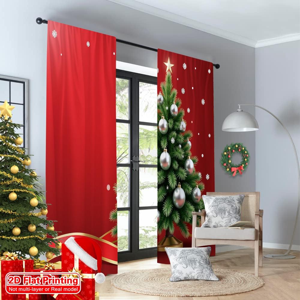 2pcs 2D Flat Printing Christmas Drapes Christmas Tree Snowflakes Baubles Festive Ribbon Polyester Without Electricity Family