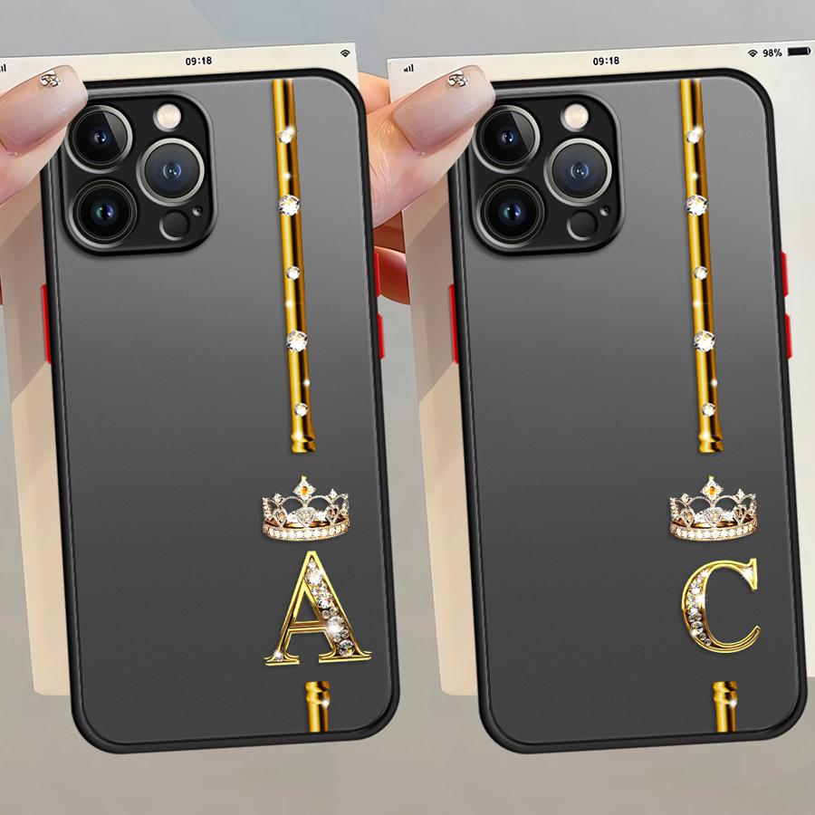 Diamond Crown Queen King Letter Funda Back Phone Cover Case for iPhone 17 Pro Max 11 14 Air 15 7 8 SE XS XR 13 Mini 12 16 Plus