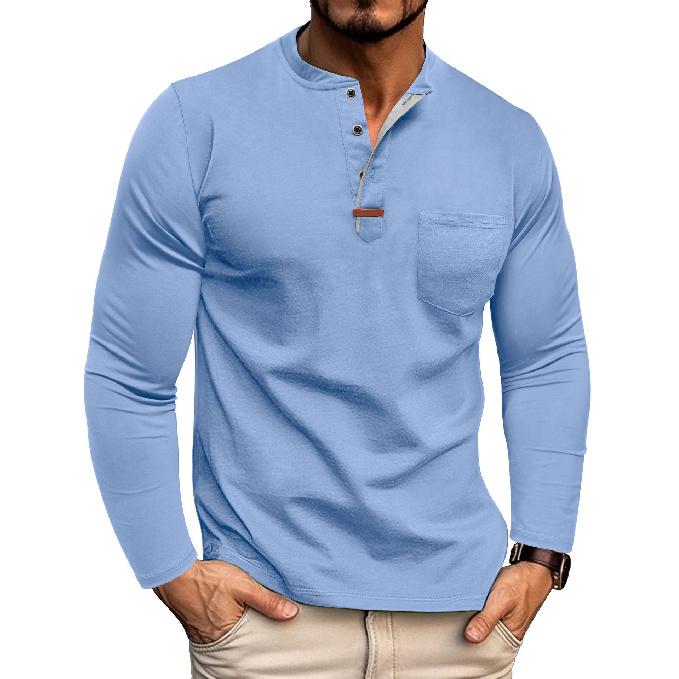 Long Sleeve Henley Shirt Men's Round Neck T-Shirt Color Block Top Tee Men's Color Block Design Base Shirt