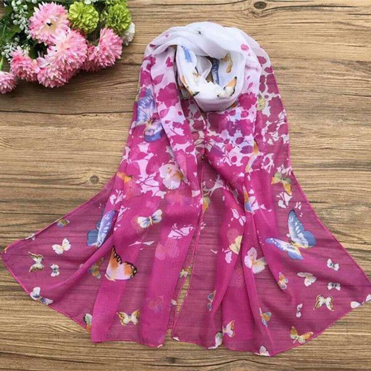 Spring and Summer Women's Chiffon Printed Scarf Sun Protection Thin Silk Scarf Shawl Beach Butterfly Scarf