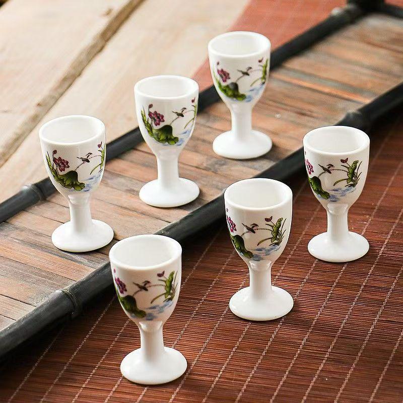 

6pcs/Lot, Chinese style ceramics small wineglass, Sake glass for home, Vintage liquor wine glass, Mini goblet, Creative wine set