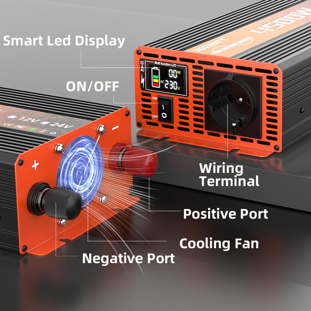 Pure Sine Wave Inverter DC 12V To AC 220V 50HZ EU Socket 4500W  Voltmeter Converter Transformer