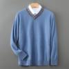 2025 H/V Herr V-ringad Färgblockerad Ulltröja: Business Casual stickade kläder