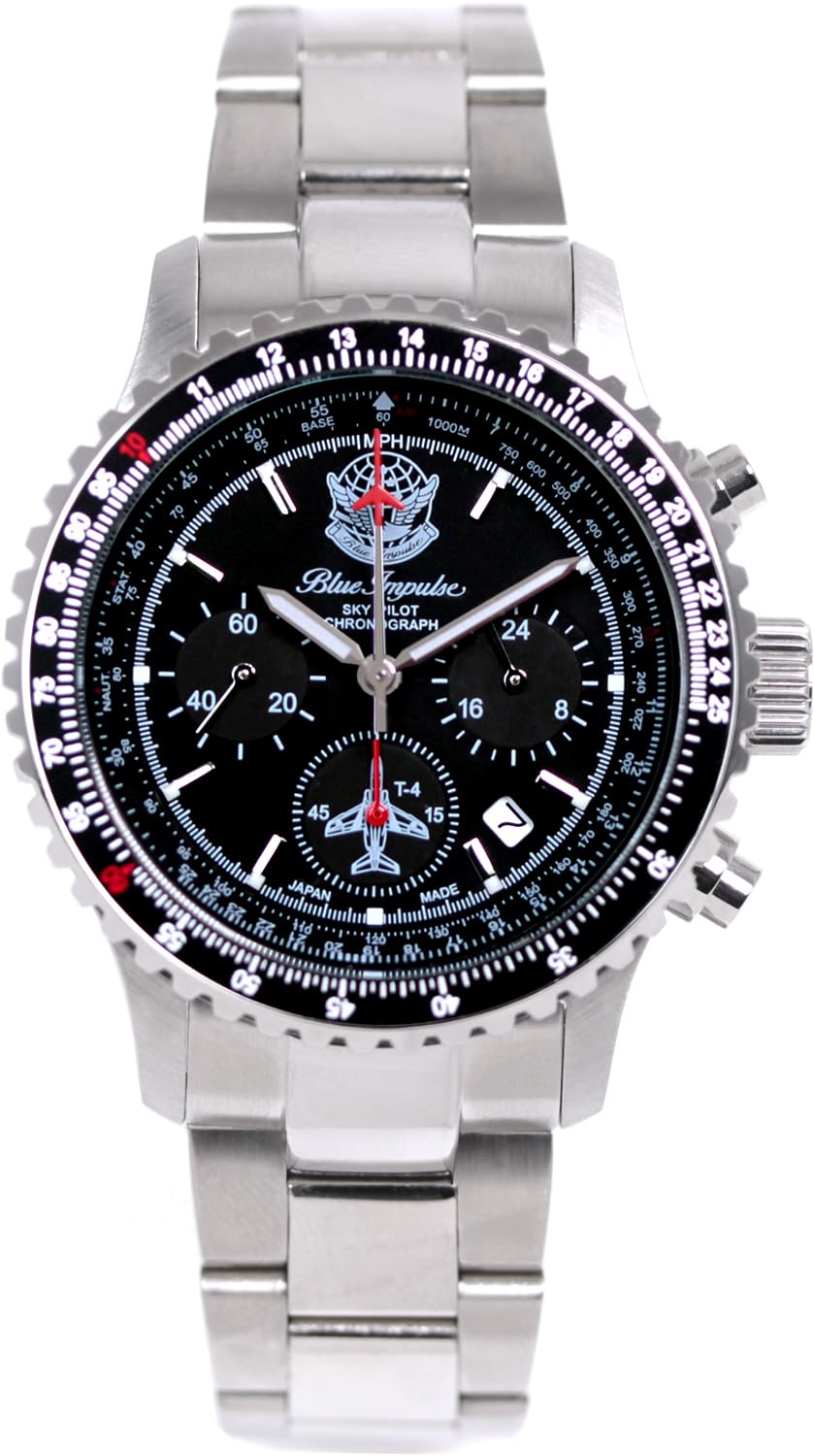 

Часы Blue Impulse Sky Pilot Хронограф Сделано в Японии Официальная эмблема Продукт Черные Мужские чёрный