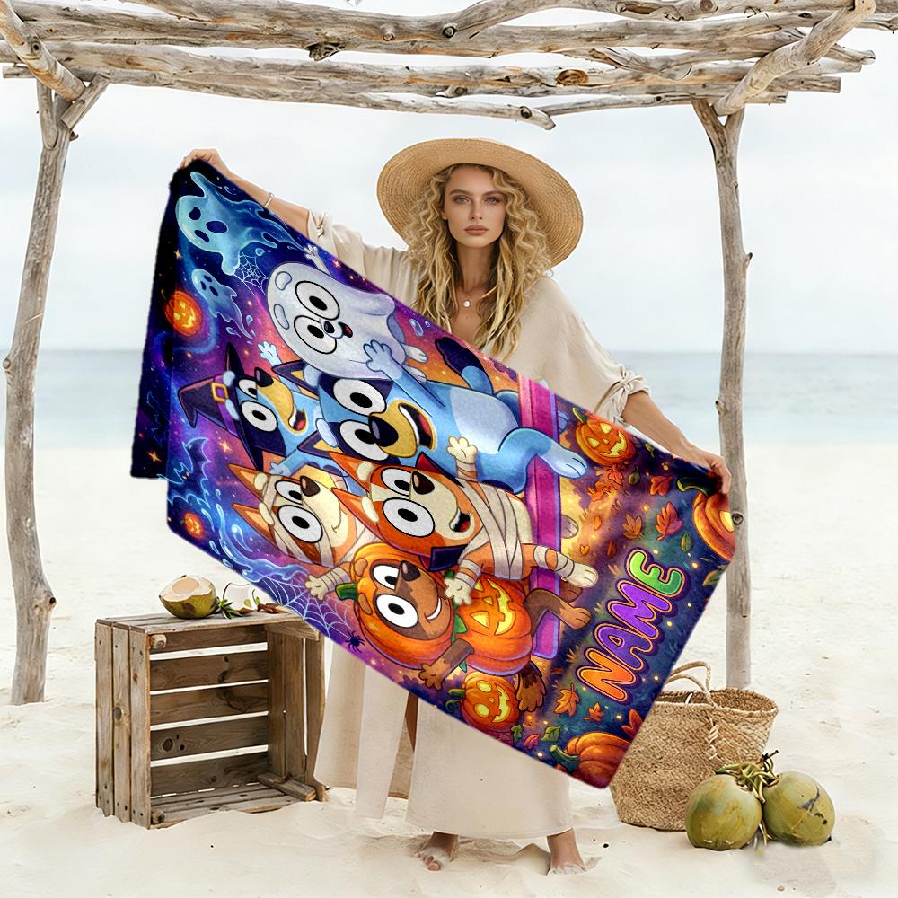 Halloween Soccer Fun Customize Text Beach Towel Super Soft & Absorbent Suitable for Swimming Gym Camping Yoga Vacation