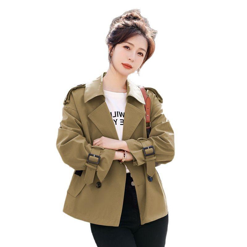 Fashion Casual Short Trench Coat Women's Spring New Double-breasted Small Man Design Khaki Jacket Tide