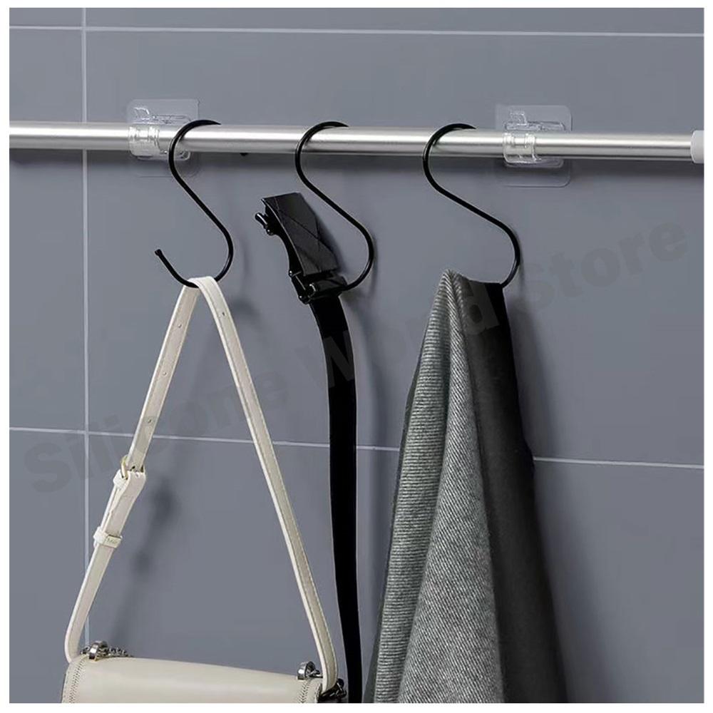 Silicone World 4PCS Self Adhesive Hooks Punch-free Curtain Rod Clip Hook  Telescopic Rod Holder Fixed Clip Hanging Hook Holder