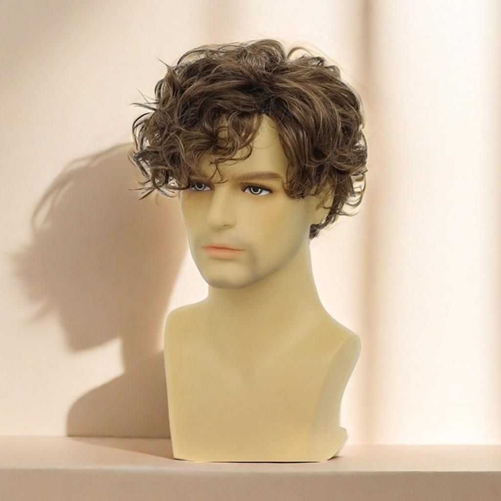 Short Fluffy Curly Synthetic Wig Long Bangs Naturally Curl Fake Hair Replacement For Men Boys Daily Use Hair Styling