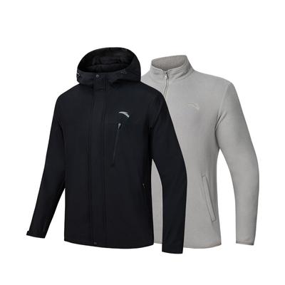 Comfortable Casual Solid Color Logo Zip-Up Hooded Jacket Men Jackets Black 952447601-4