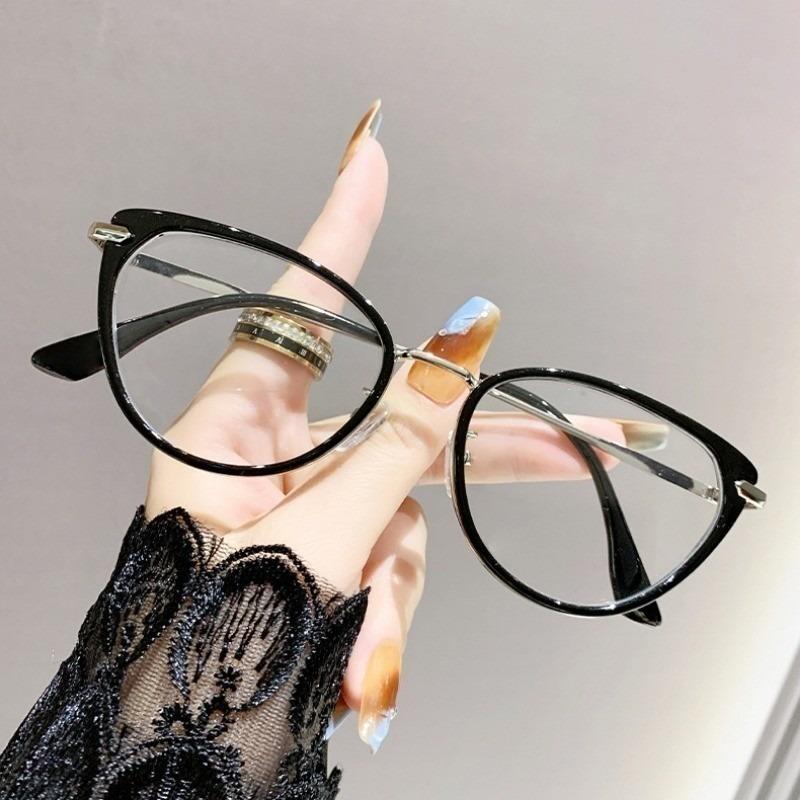 Ins Cat Eye Glasses Cold Tea Color HD Anti Blue Light Glasses Frame Advanced Plain Whitening Glasses