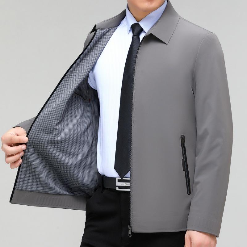 High-end Mulberry Silk Jacket Men's Thin Spring and Autumn Middle-aged Lapel Temperament Jacket Business Casual Leadership Dad Wear