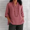 2026 Summer Women's European & American V-neck 3/4 Sleeve Cotton Linen Loose Casual Shirt