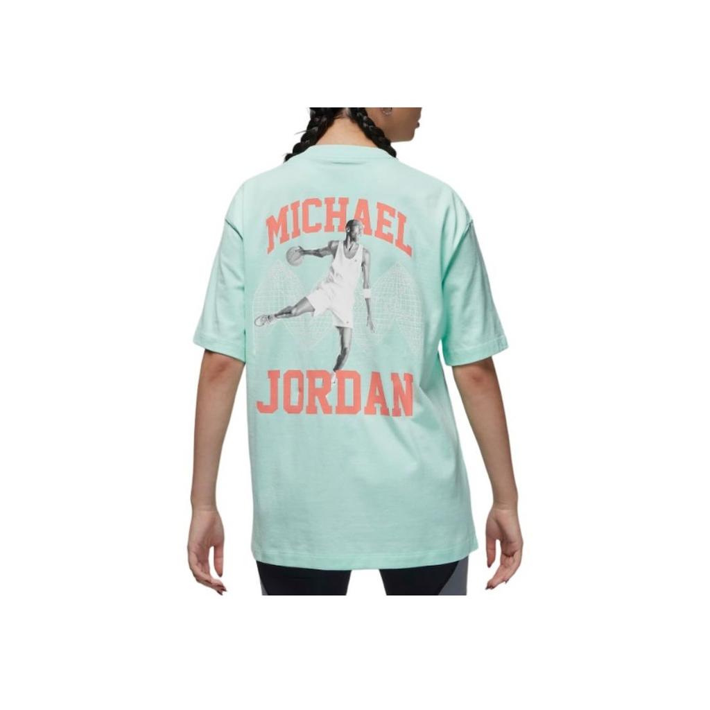 Jordan Loose Casual Round Neck Letter Print T-Shirt Women Tops Mint-Green DO5015-379