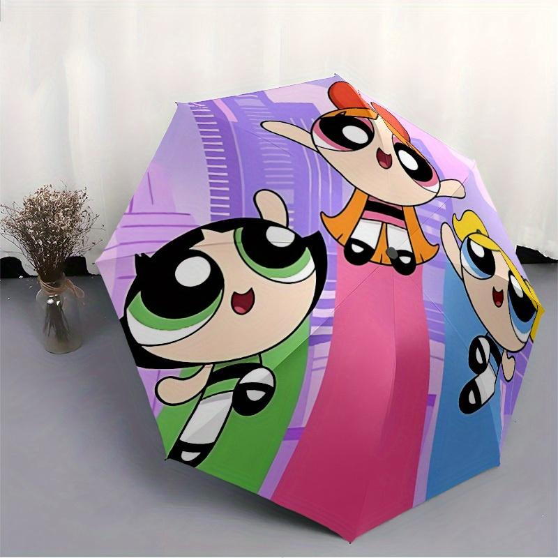 Powerpuff Girls Automatic Folding Windproof Umbrella with Sturdy Iron Frame, Portable Compact Travel Umbrella All-Season Use Parties 0807066