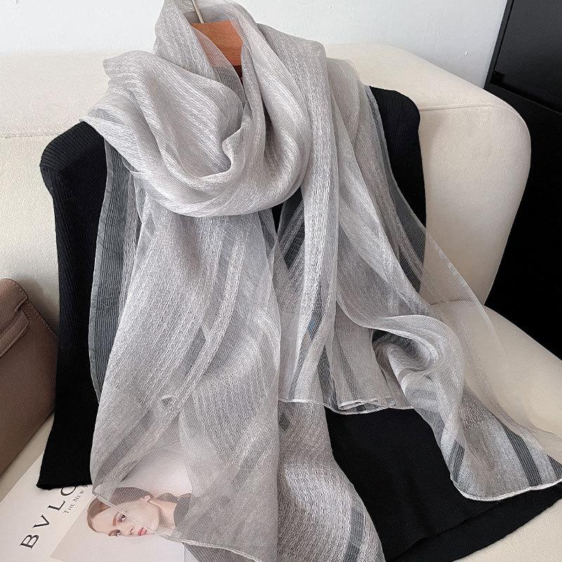 Silk Blended Light and Thin Yarn Women's Spring and Summer Sunscreen Shawl Silk Scarf Versatile Decorative Long Scarf Elegant Fashion Scarf
