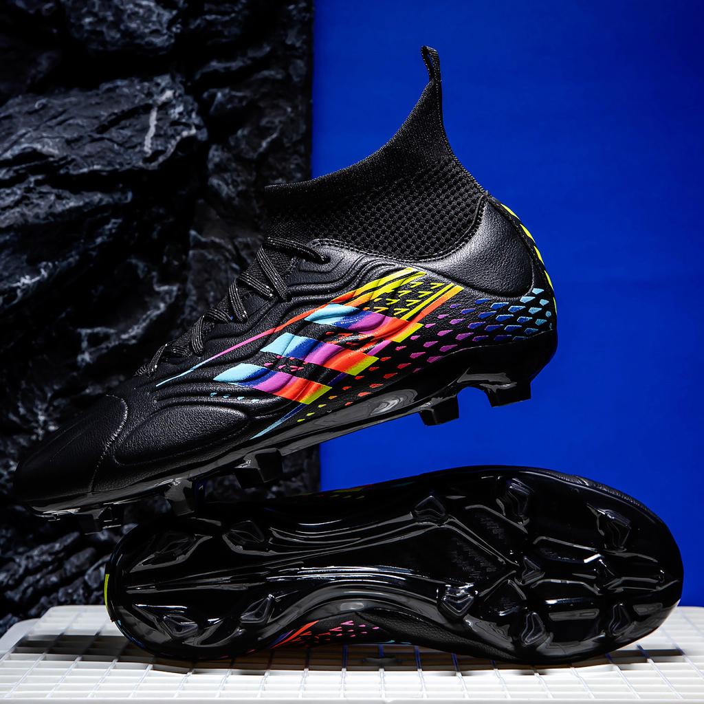 Nowe buty sportowe do piłki nożnej z wysoką cholewką, buty piłkarskie z długimi korkami TF, specjalne buty treningowe, modele męskie do piłki nożnej