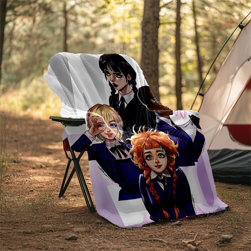 1pc Addams Family Wednesday4 Theme Blanket - Digital Print, Polyester, Cozy for All Seasons, Perfect for Outdoor, and Travel
